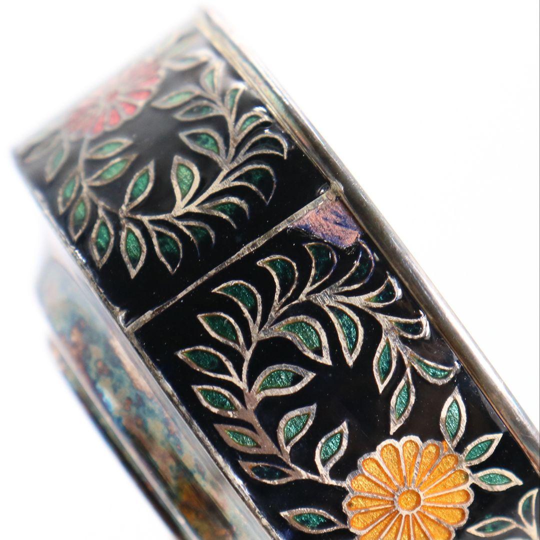 金城向田製 七宝焼 唐草文銀盃 純銀刻印 約72g　M829　N1