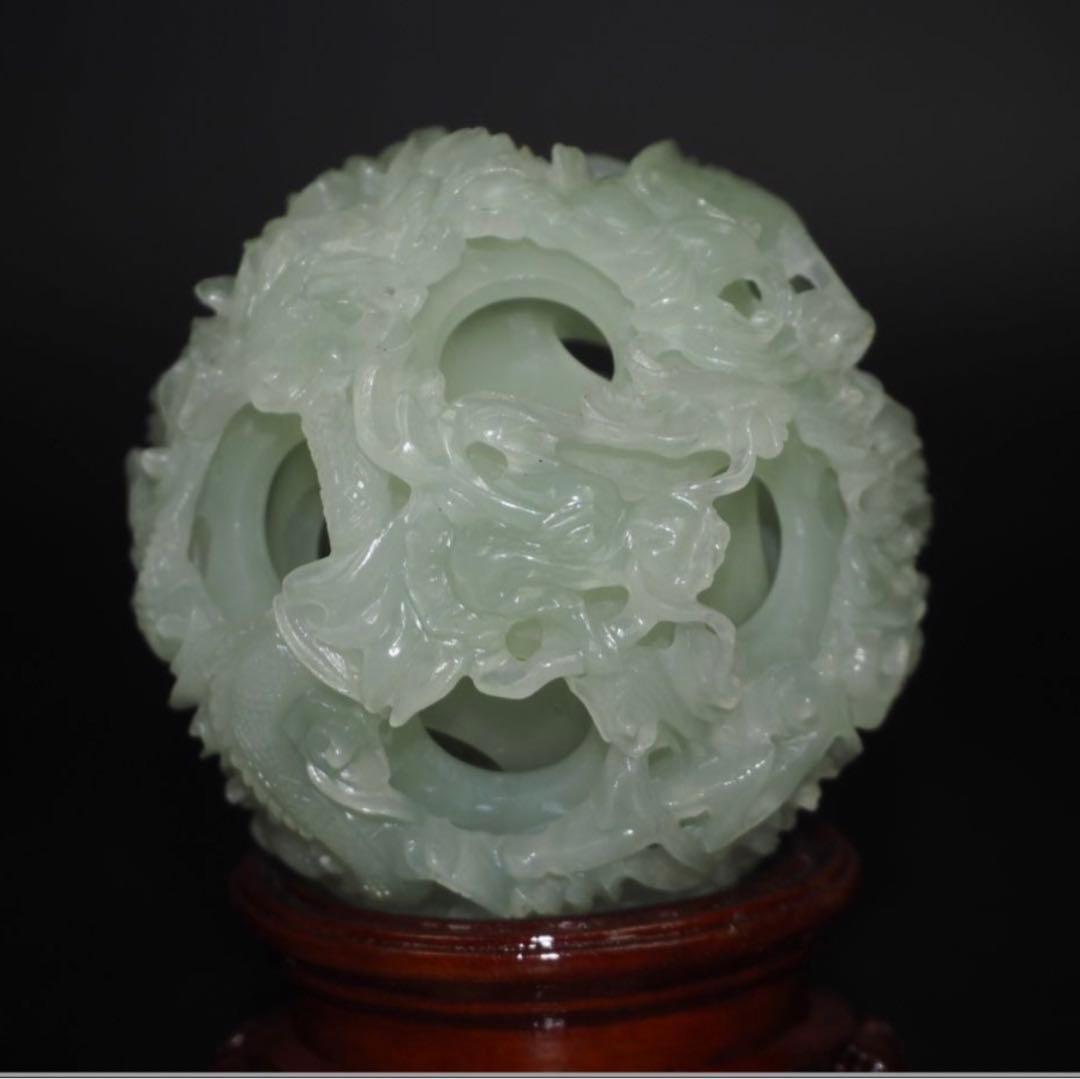 送料無料　砡　龍鳳彫刻　細密透彫り天球　7層 　珍品置物　中国古玩