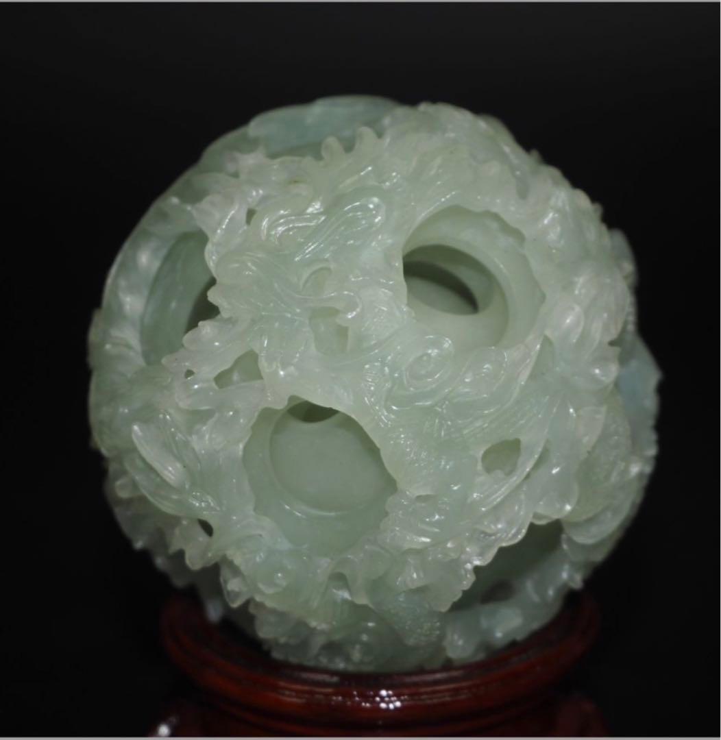 送料無料　砡　龍鳳彫刻　細密透彫り天球　7層 　珍品置物　中国古玩