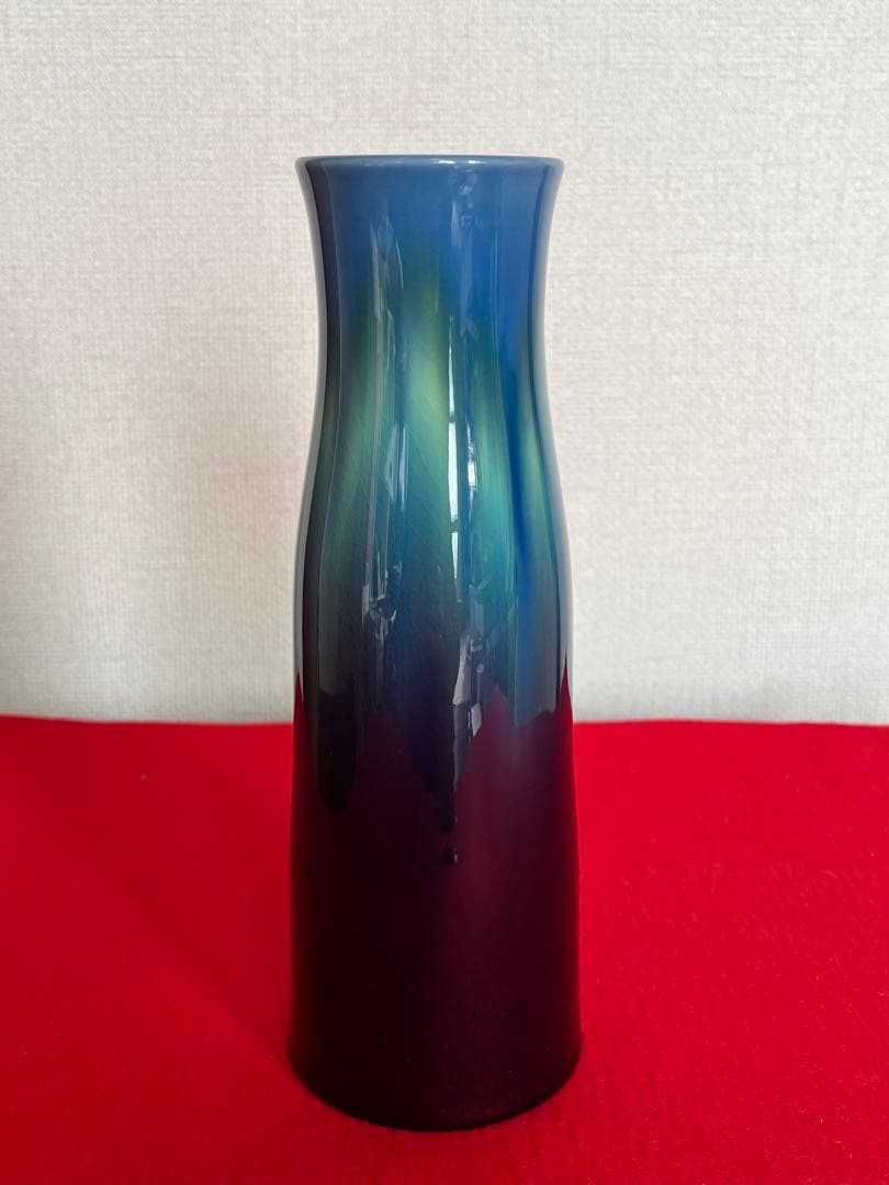 【美品】柳雨軒 三代 人間国宝 徳田八十吉 碧明釉 花入 T246