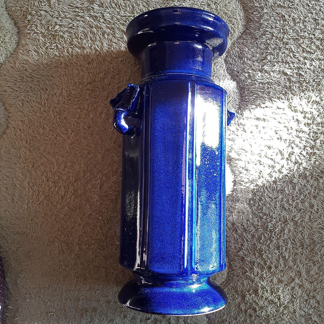 清朝瑠璃8面取り蜻蛉耳付き花入れ