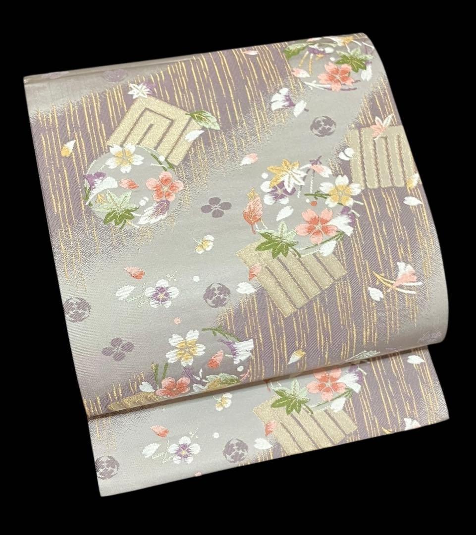 坂東三津五郎 袋帯 六通柄 正絹 源氏香 吹き寄せ 春秋 桜 未使用 イ6522