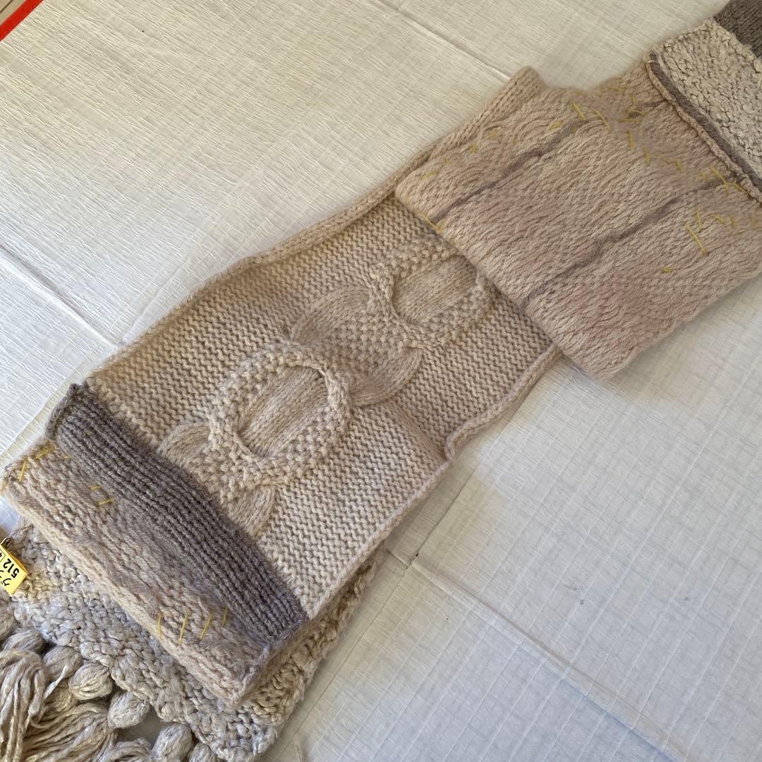 GASA ニットパッチワーク　マフラー　ベージュ系