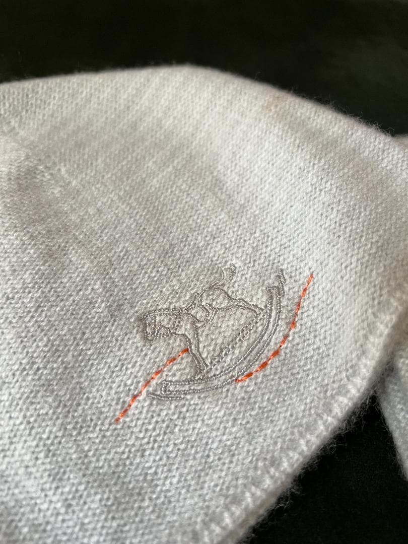 [ベビー] エルメス / グレーブルー カシミヤ100% スカーフ＆帽子セット