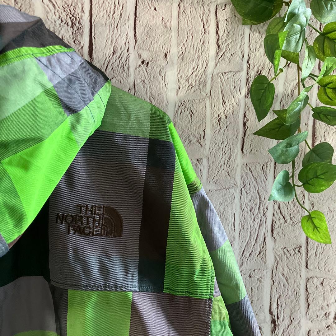 ノースフェイス スノーウェア ジャケットグリーン×ブラウン 裏地総柄 Lサイズ