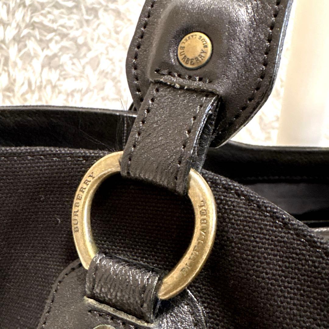 【美品】バーバリー ブルーレーベル トートバッグ ブラック レザー ホースロゴ