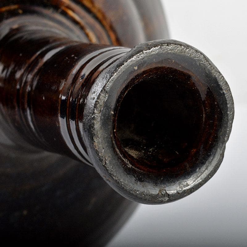 朝鮮　李朝　黒釉壷　鶴首瓶　時代箱付　M　R4425B