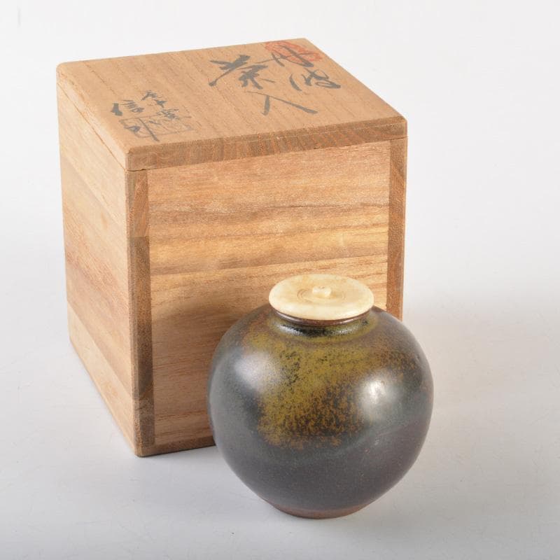 茶道具　丹波焼　市野信水作　茶入　共箱　V　6507