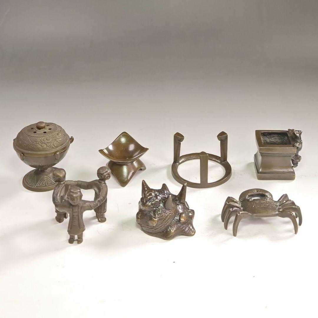 ウ207 『唐銅　七種蓋置　共箱』『金工師作』茶道具