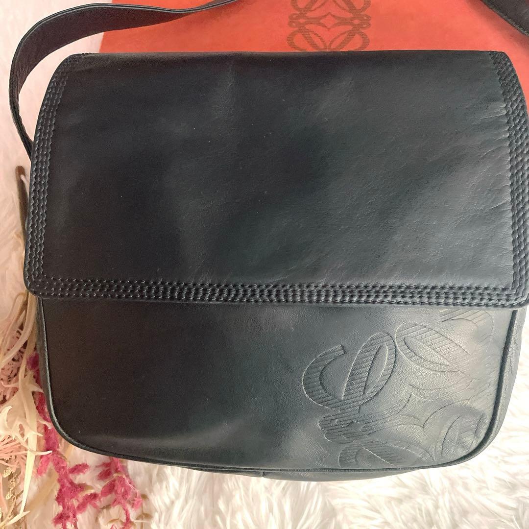 希少⭐︎LOEWE ネイビー アナグラム ナッパレザー 本革 ショルダーバッグ