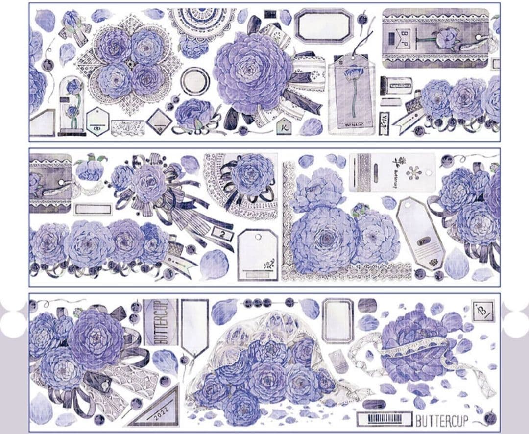 巻売 611★ 海外 マスキングテープ マステ PET 花 装飾 薔薇 銀ホロ