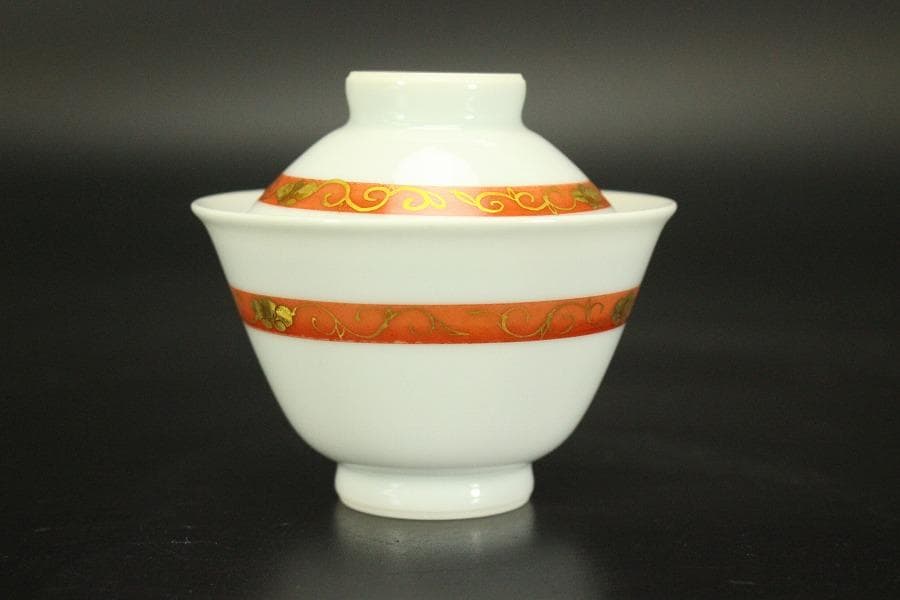 煎茶 赤金彩 蓋碗 和善作 六客 美品(LC807)