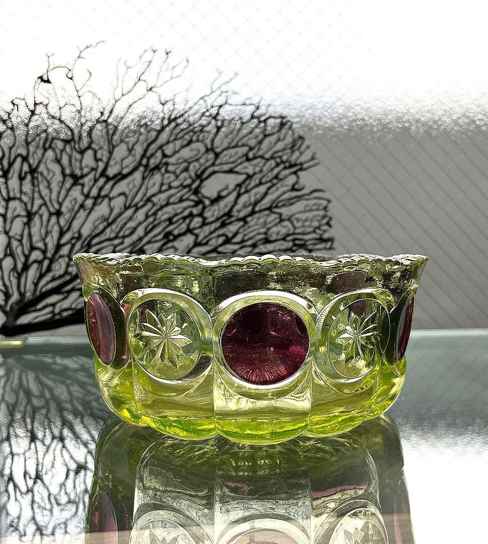 骨董　時代プレス　ラスター彩釉薬　ギザフチ　大鉢　菓子器　ウランガラス