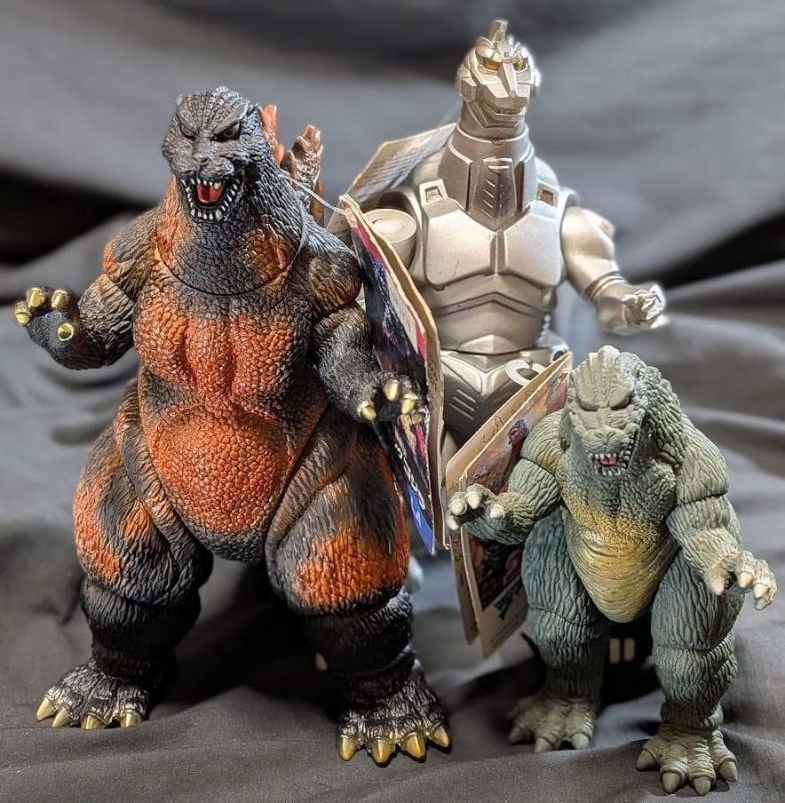バーニングゴジラ＆ゴジラジュニア＆メカゴジラ（バンダイ）タグ付ソフビ３体セット