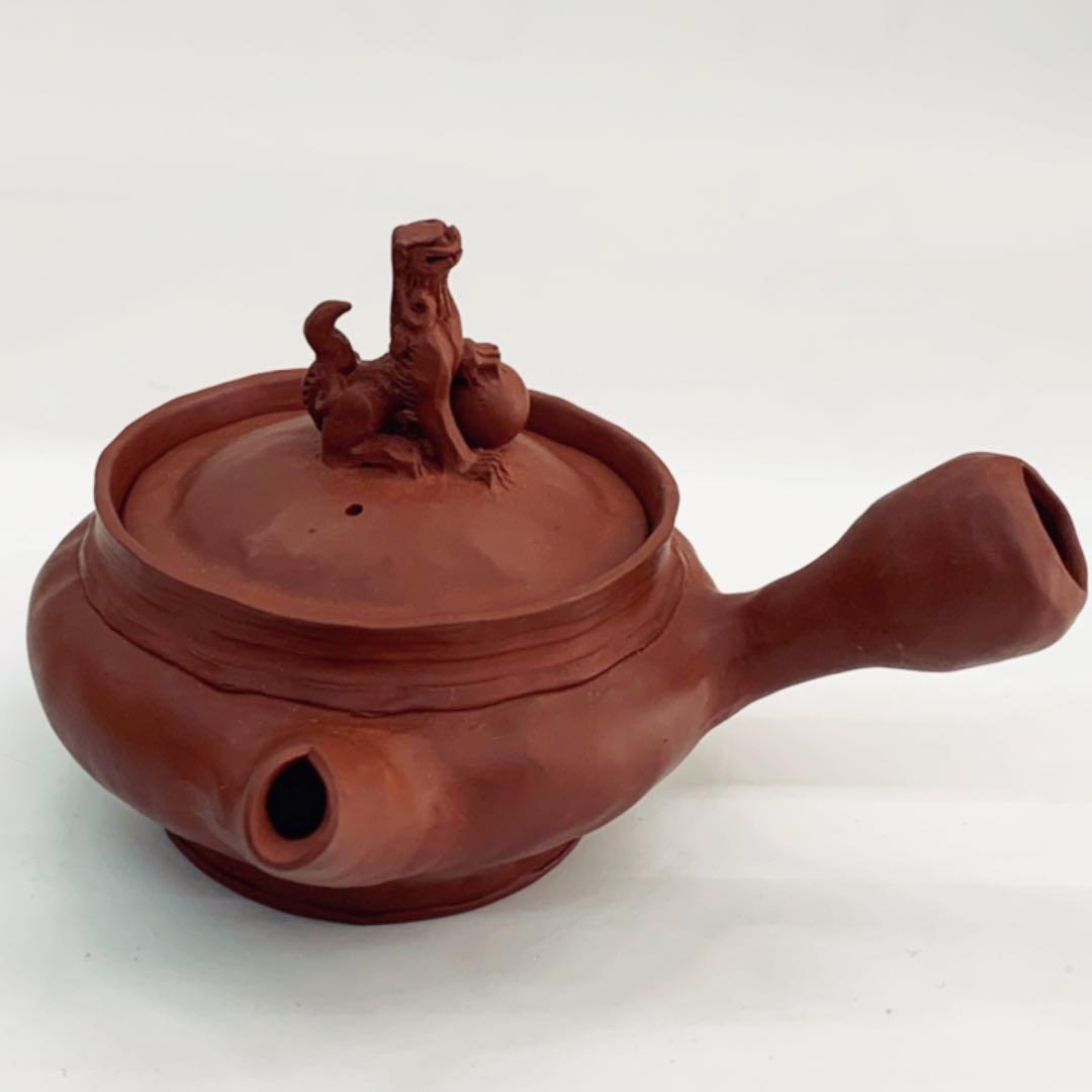 【茶注9   手捻　朱泥　玉獅子】間野弥平　共箱