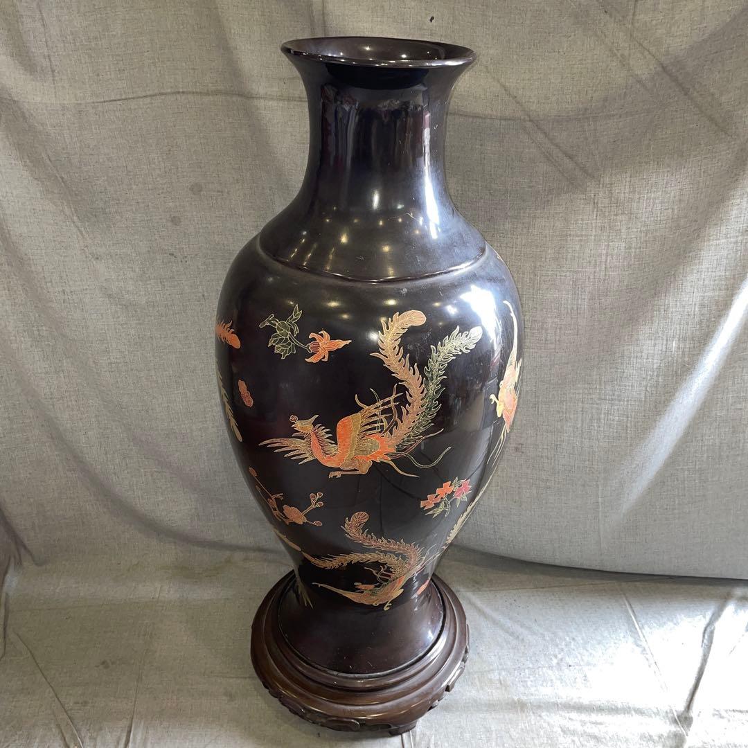 漆芸　漆器　鳳凰　花器　花瓶　沈降壺　インテリア　オブジェ　飾り物　85cm