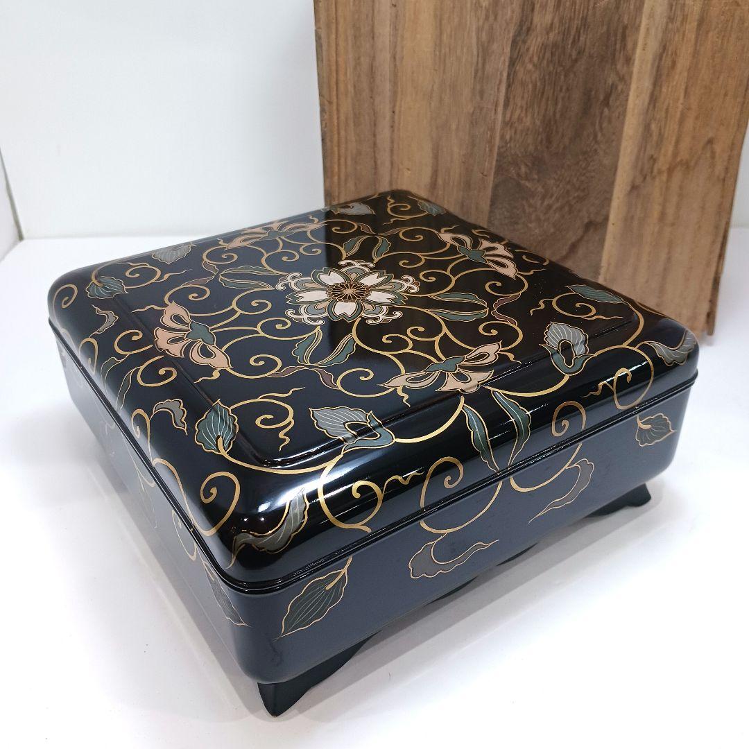 Y3113-2 大正期 漆器 金蒔絵 菓子器 18.3㎝ 共箱