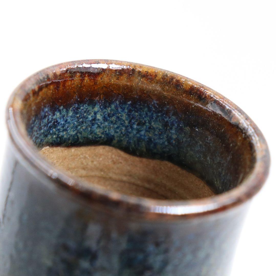 笹山登古作 高取焼 鶴首茶入 利休梅緞子仕覆 茶道具 共箱　V910