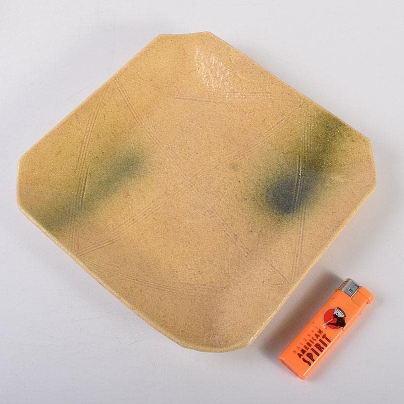 和食器　瀬戸焼　黄瀬戸　美濃不二窯　佐藤和子造　角皿　5客　共箱　VR7786C