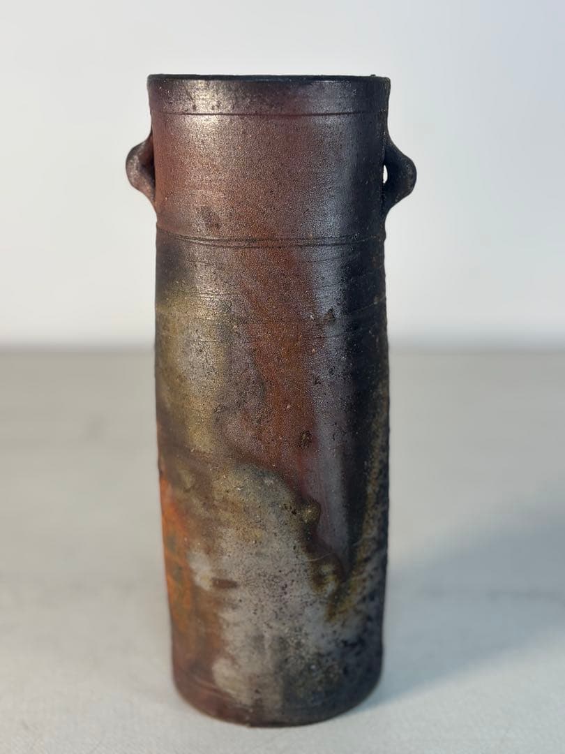 人間国宝 藤原啓 備前焼 窯変耳付き花入