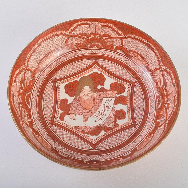 九谷焼　古九谷　八郎手　赤絵金彩　人物文　大鉢　時代箱付　D　R9433B