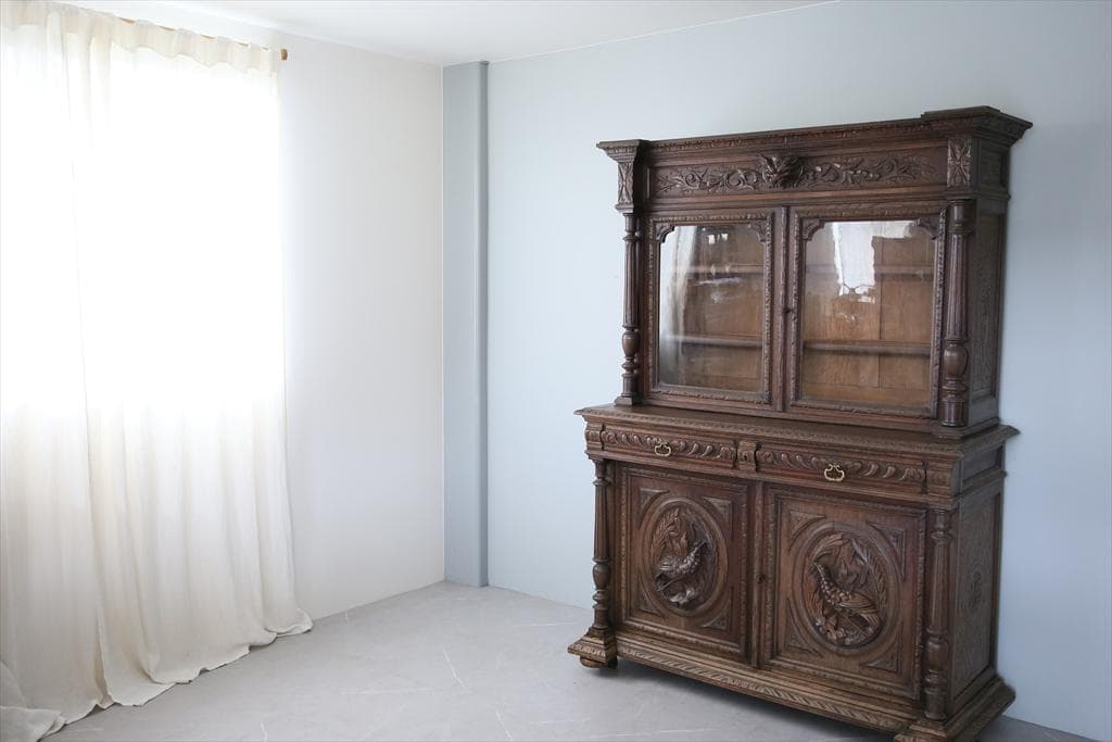 フランスアンティークルイ13世様式キッチンキャビネット/木製食器棚90-41-1