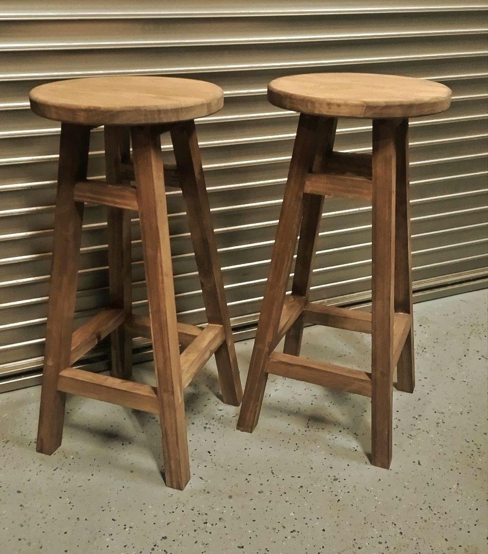 木製 丸イス スツール ハンドメイド 座面高61cm　2脚