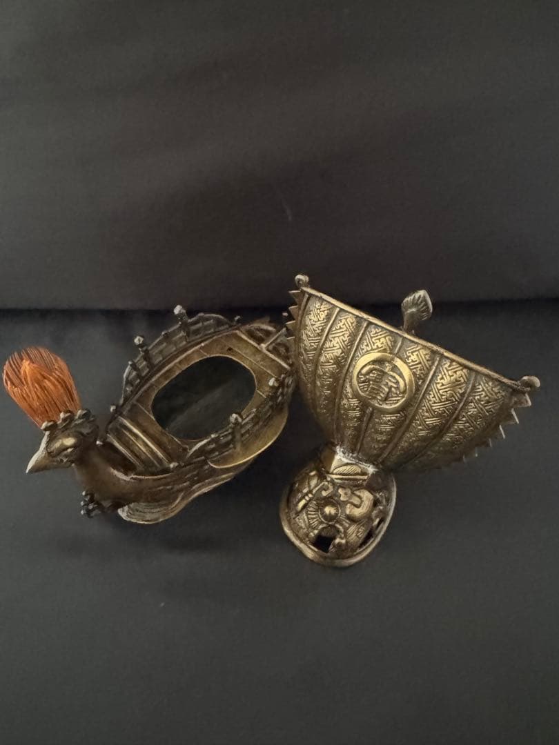 香炉 鳳凰型 宝船 銅製 彫刻 置物 開運 風水 骨董 インテリア　アンティーク