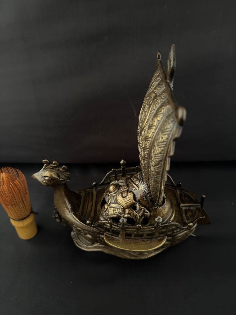 香炉 鳳凰型 宝船 銅製 彫刻 置物 開運 風水 骨董 インテリア　アンティーク