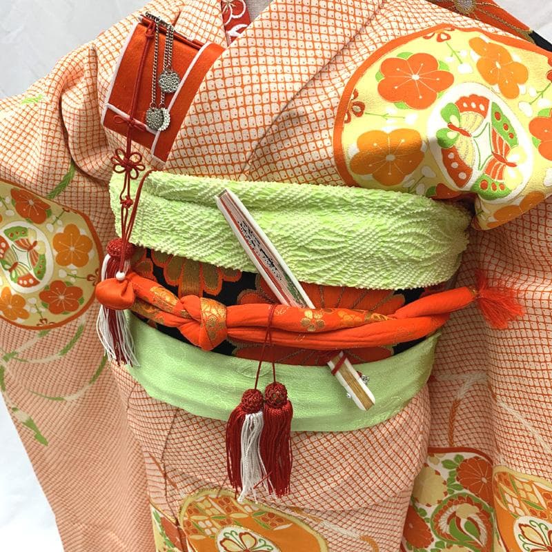 410ag120□七五三 七歳 女児 着物&袋帯&長襦袢 金駒刺繍□状態良好