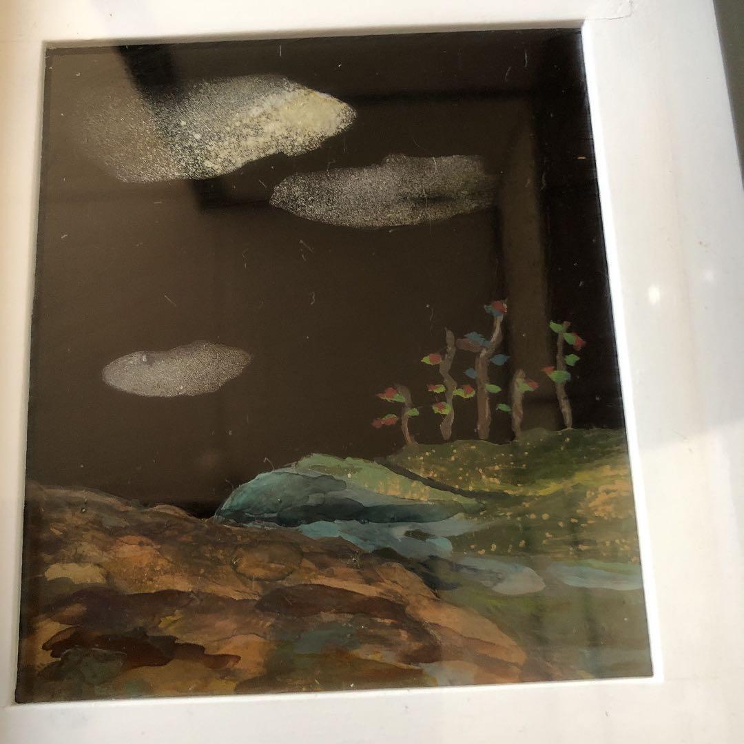 ハンドペイント　新品未使用　黒　風景画　モダンアート　漆塗り　飾り　額縁