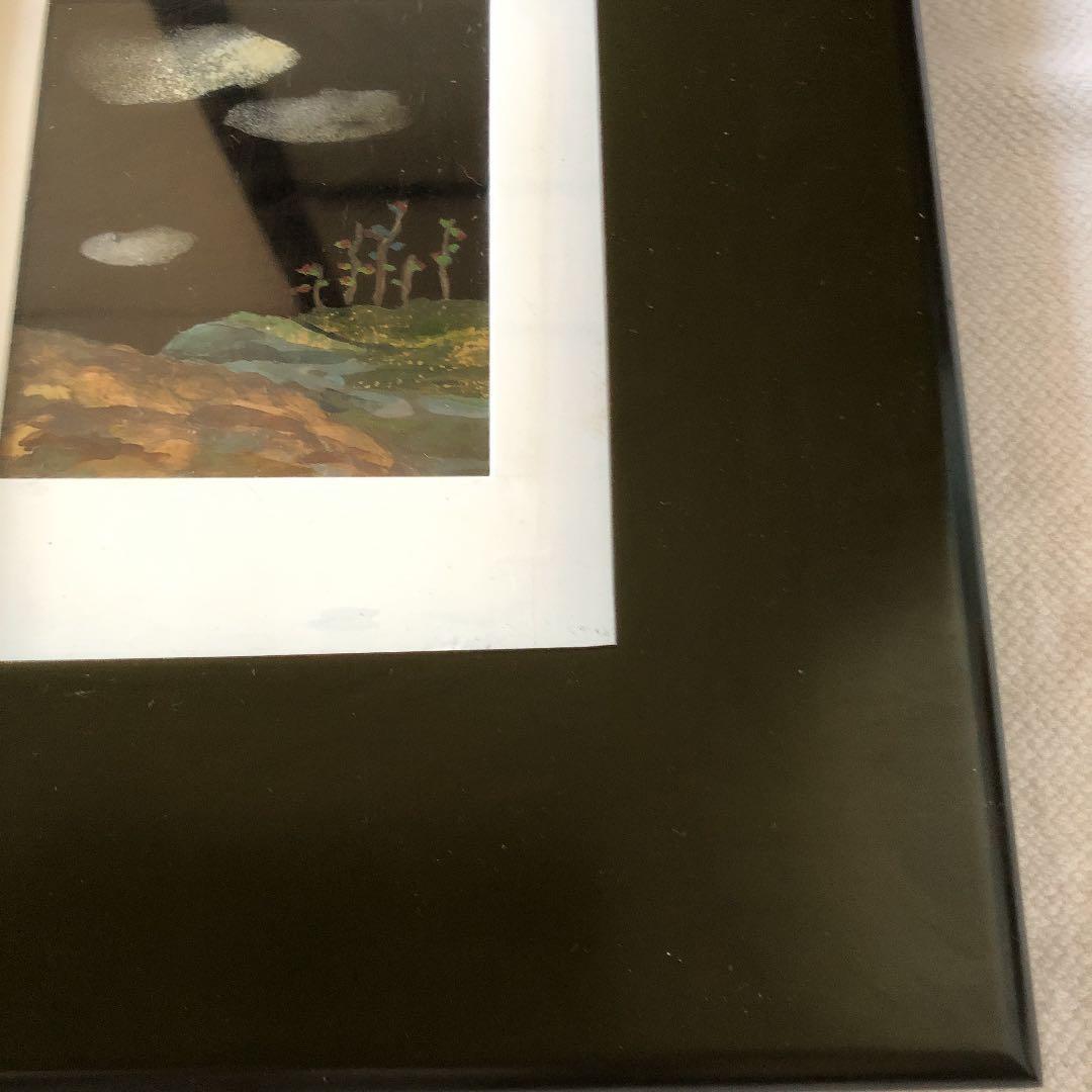 ハンドペイント　新品未使用　黒　風景画　モダンアート　漆塗り　飾り　額縁