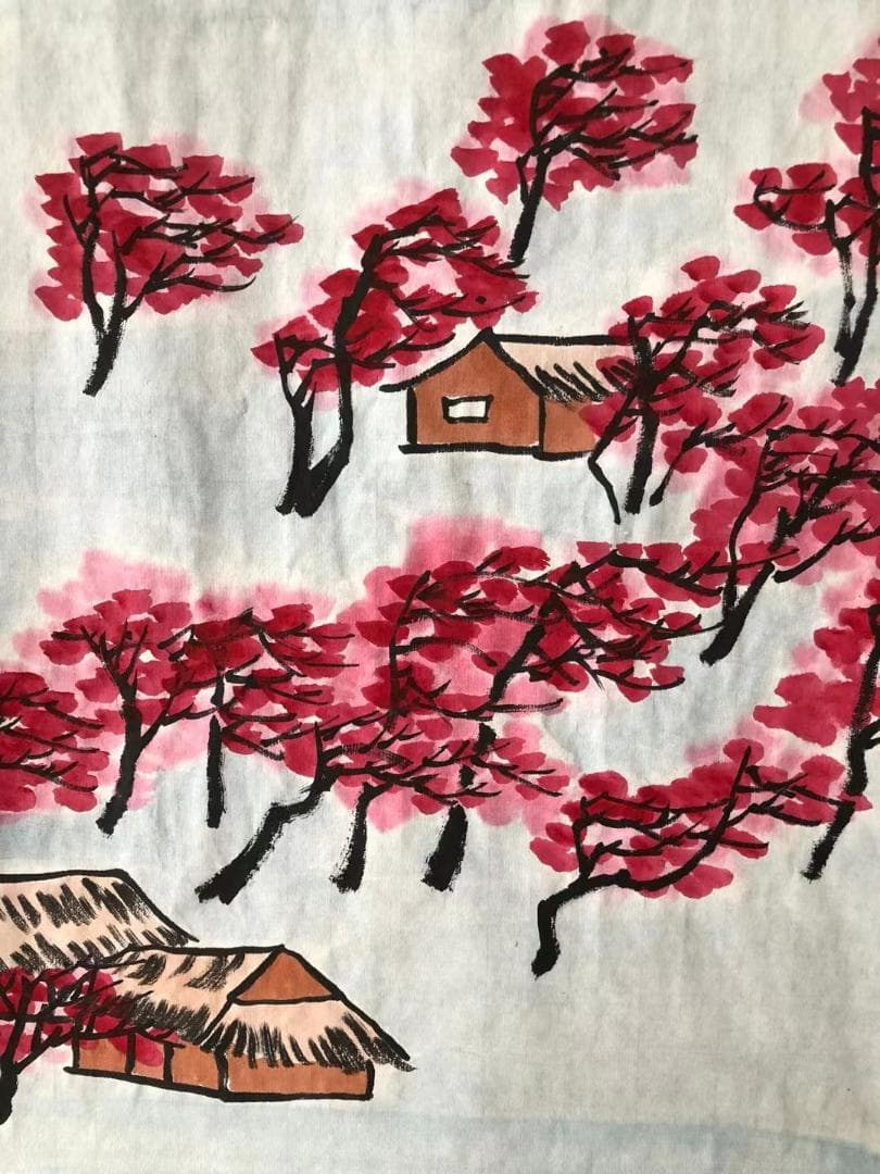 中国美術・純手描き四連山水画芯・水墨画・斉白石印款・肉筆・宣紙・茶道・国画・文房