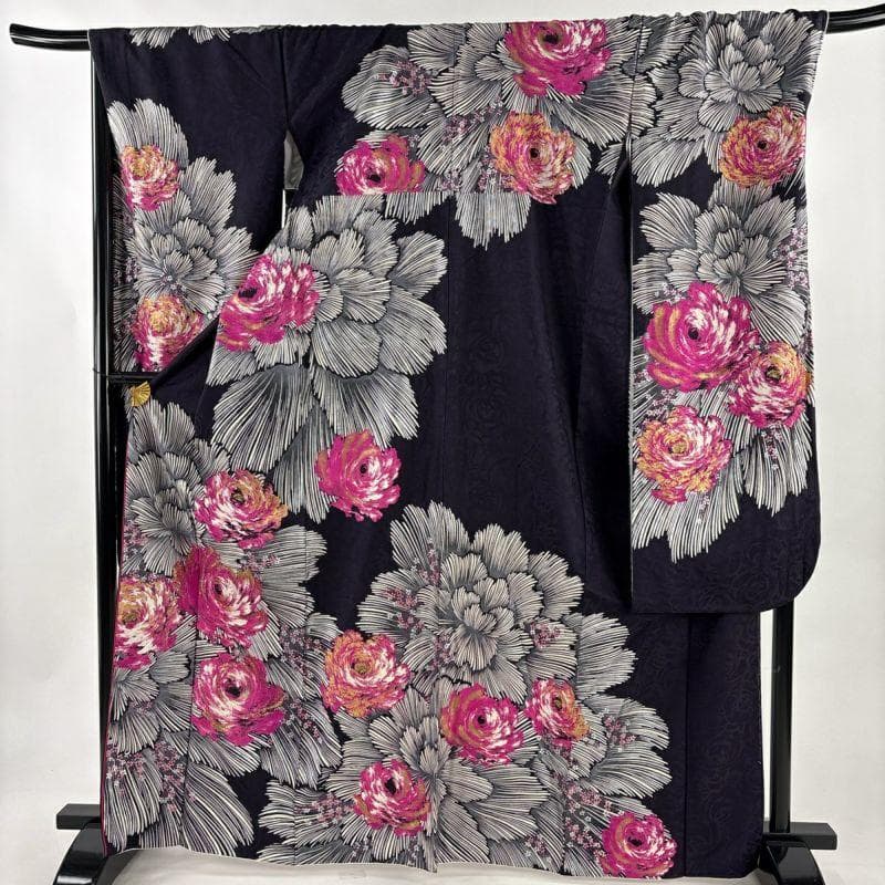 桂由美 ラインストーン キラキラ 薔薇 訪問着 濃紫地