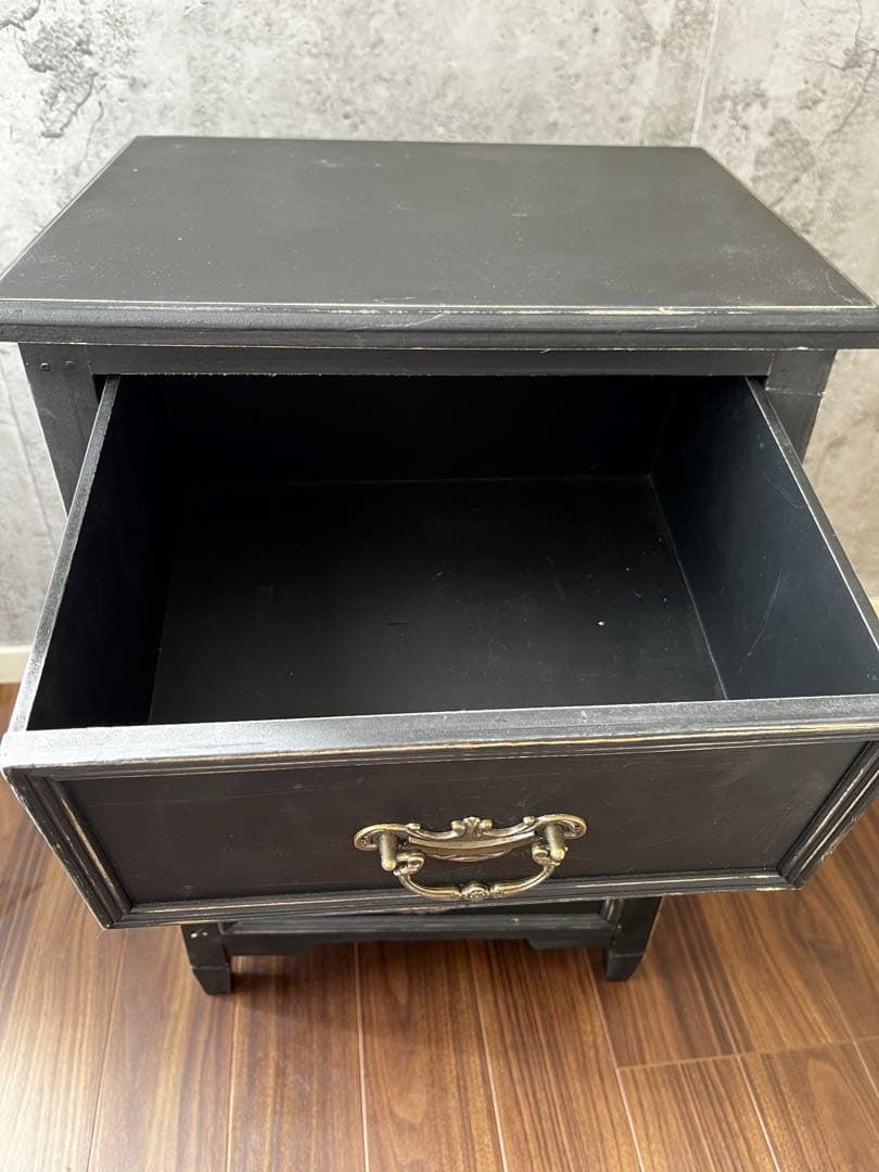 アンティーク風　3段キャビネット　チェスト　引き出し　家具　黒　ブラック　サリュ