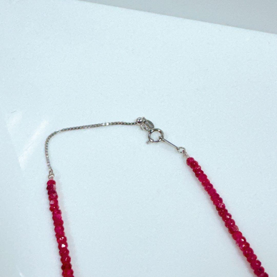 レッドスピネルネックレスボタンカットシルバーアジャスター5センチ