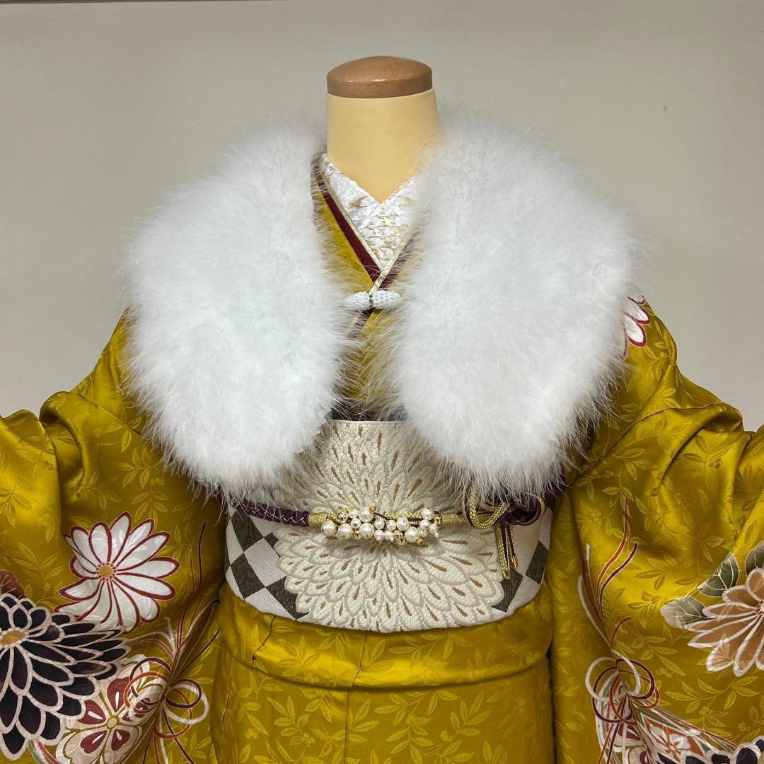 からし色　シックな菊の柄の振袖フルセット