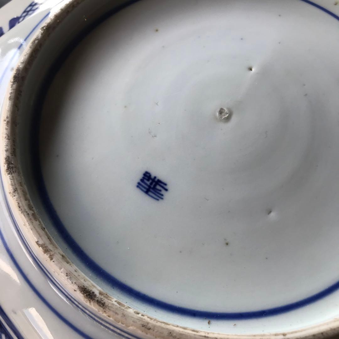 美品　古伊万里　陶器　年代物　盛り皿　角皿　八角絵皿　線画　山水の絵柄が素敵な