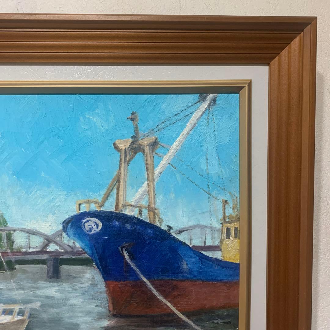 絵画　油彩肉筆画『港風景画』F6