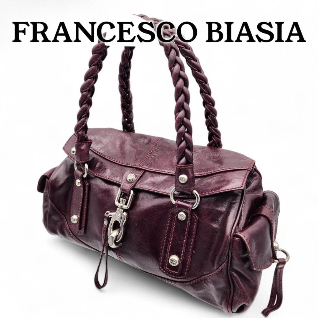 フランチェスコビアジア ショルダーバッグ 編み込みハンドル レザー レッド