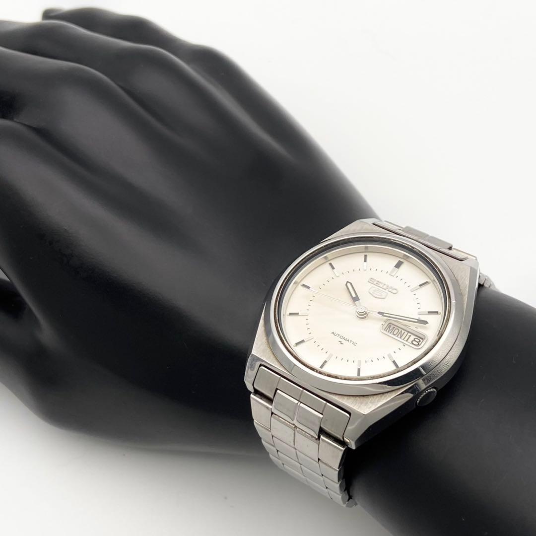 【稼働】SEIKO5 自動巻き 腕時計 デイデイト メンズ シルバー セイコー