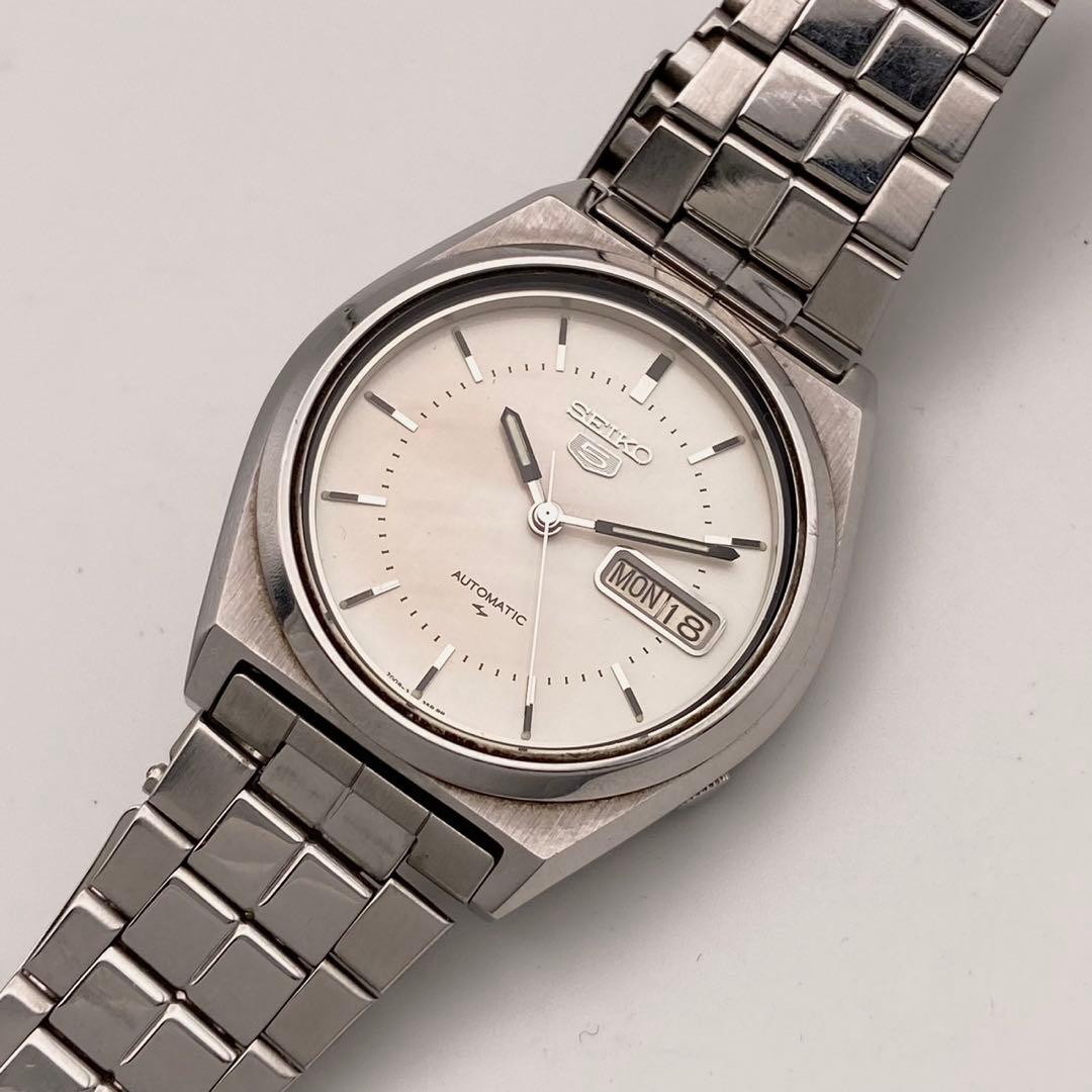 【稼働】SEIKO5 自動巻き 腕時計 デイデイト メンズ シルバー セイコー