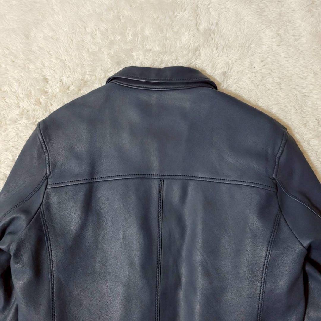 美品✨　ナノユニバース 羊革 ライダース ジャケット 紺 中綿 キルティング L