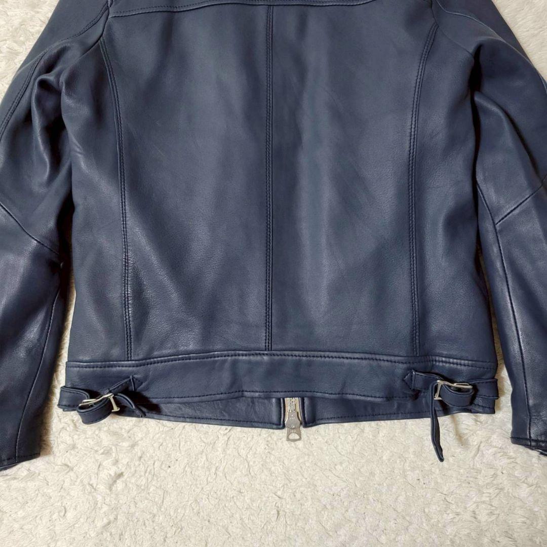 美品✨　ナノユニバース 羊革 ライダース ジャケット 紺 中綿 キルティング L
