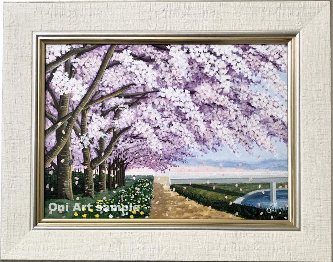 アクリル画　原画　「春爛漫03」額縁付　F4サイズ　キャンバス