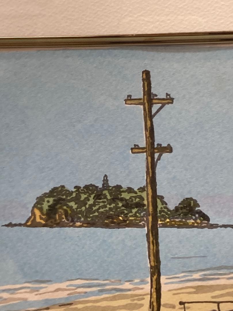 田口雅巳 リトグラフ「七里ヶ浜昔日」江ノ電江の島富士山105/123直筆サイン