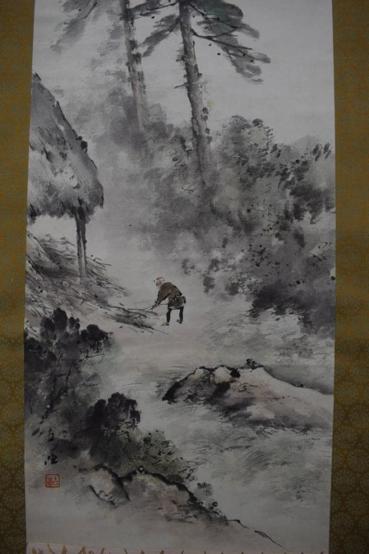 【真作】佐藤古岫/山家間日図/山家人物図/掛軸☆宝船☆Y-209　JM