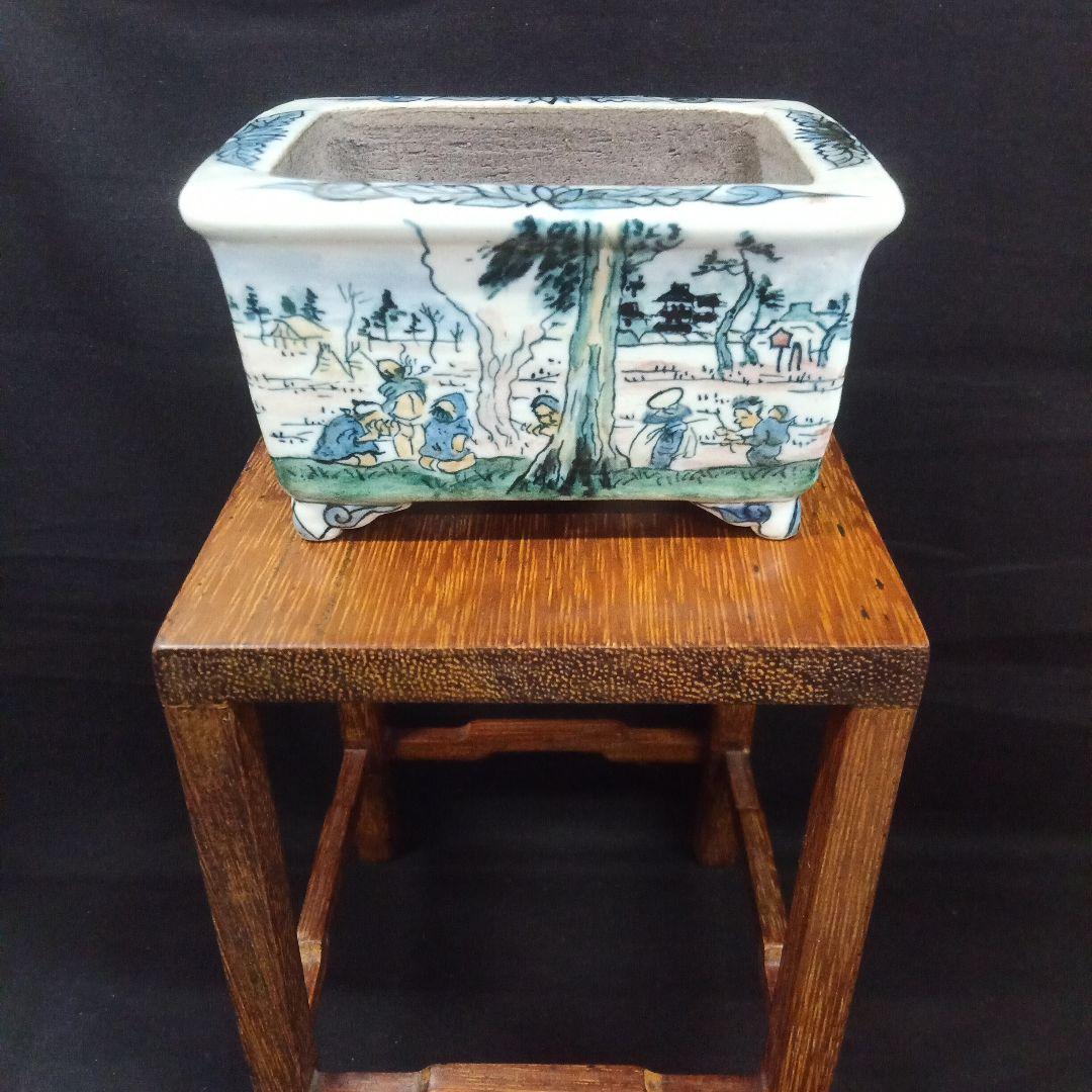 021.【陶翠窯 】エン付長角３号盆栽鉢/植木鉢