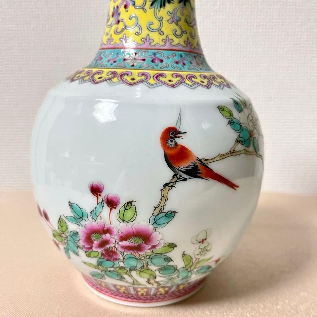 ★アンティーク　乾隆年製 花鳥文中国花器　詩文款　唐物　花瓶　花器　壺