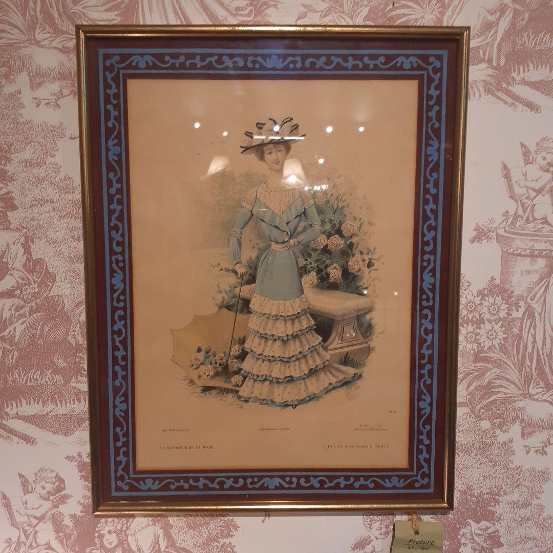 貴重　1900年作品　絵画　『100年前のフランス貴婦人』　手彩色　アンティーク